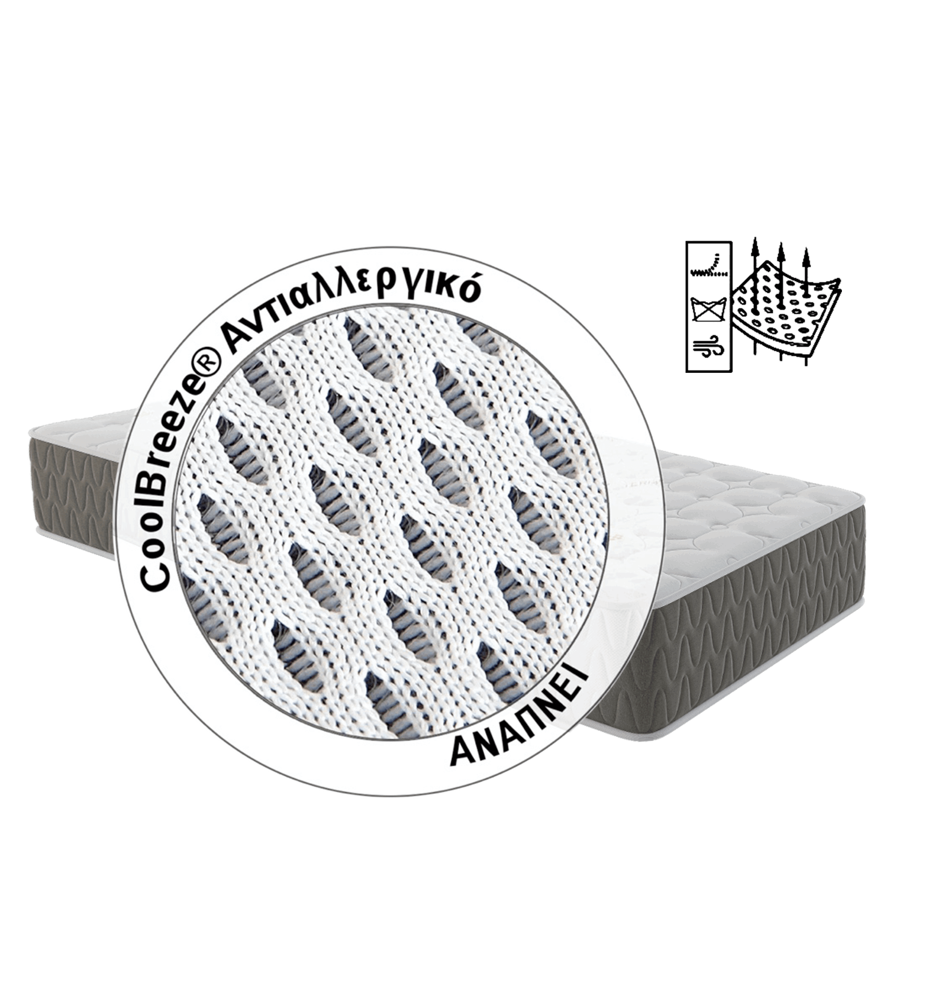 BODYGUARD® Anti-Kartell-Matratze: Zoom auf Griff. Oeko-Tex® Siegel. Deutschlandkarte: Made in Germany: BODYGUARD® entwickelt in Deutschland. Kern geschäumt in Deutschland. Bezug genäht in Europa und Deutschland. Fertiggestellt zu 100% in Deutschland	